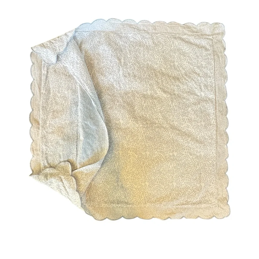 Vintage French Euro Sham Pillowcases Blue White Cotton Scalloped Edge Set